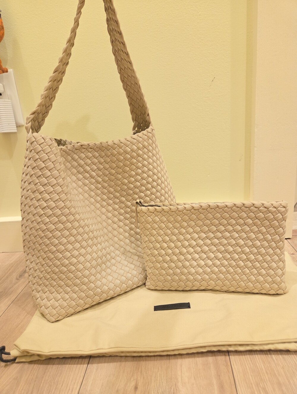 Naghedi Nomad Hobo Woven Shoulder Tote with Matching Pouch - Ecru